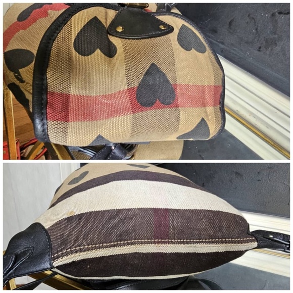 Authentic BURBERRY Overdyed Canvas Mega Check Heart Print Medium Chiltern - Picture 4 of 9